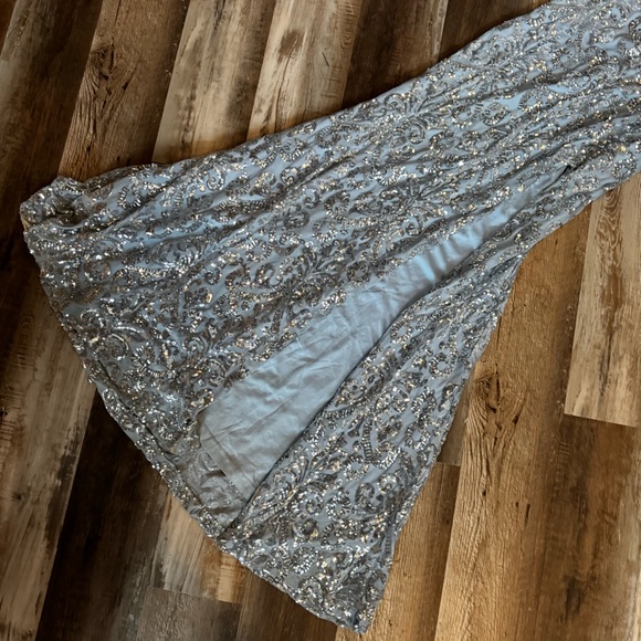 Elegant Powder Blue and Silver Sequin Gown - Picture 6 of 17